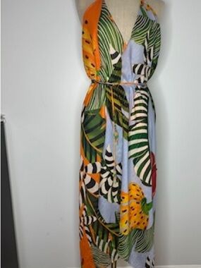 FARM Rio cover up wrap dress Green banana leaf/Tropical M